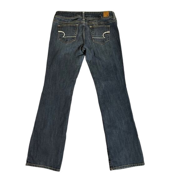 American Eagle Slim Boot Stretch Jeans Womens Size 8 Blue Dark Wash Whiskered - Picture 9 of 11